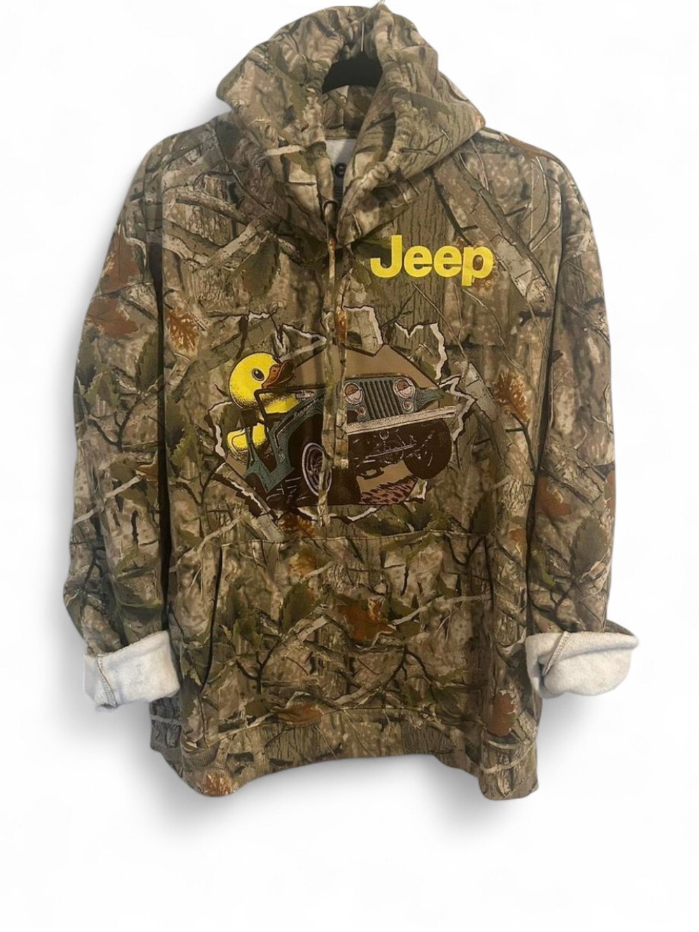 Jeep Camo Hoodie with Yellow Logo and Duck Graphic - Size XLarge